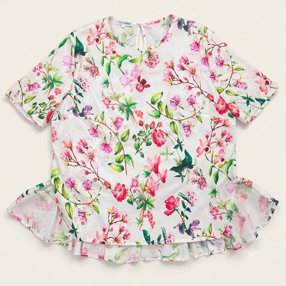 Naracamicie Womens XXL Cottagecore Romantic Preppy Floral Peplum Blouse Top